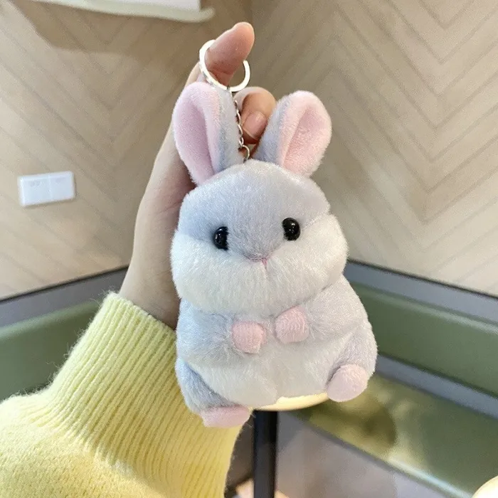 Fluffy pels mini kanin - nøglering