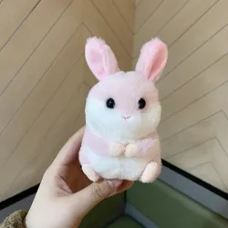 Fluffy pels mini kanin - nøglering