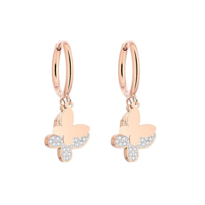 AretesPendientes pequeños de aro - con mariposas colgantes