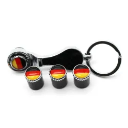 Valves de roue de voiture - capuchons métalliques - avec clé - porte-clés - drapeau allemand
