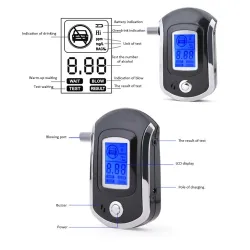 Profesjonell digital alkometer - alkoholtester - LCD - med 5 munnstykker