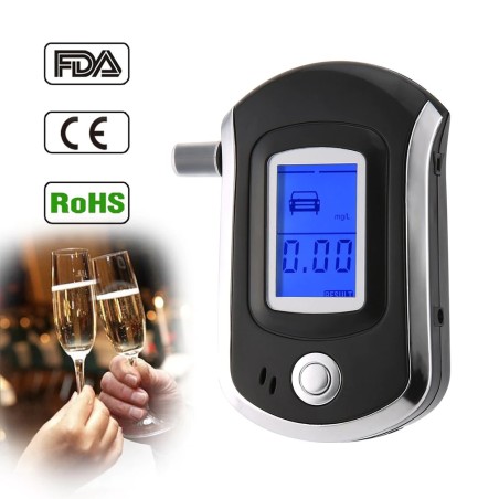 Profesjonell digital alkometer - alkoholtester - LCD - med 5 munnstykker