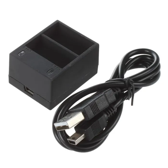 Batterilader - dobbel spor - med USB-kabel - for GoPro 5 / 6 / 7