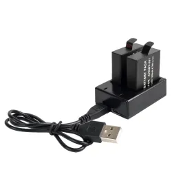 Batterilader - dobbel spor - med USB-kabel - for GoPro 5 / 6 / 7