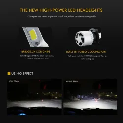 OSLAMP - COB 12V - 24V LED - billygter - pære - Hi-Lo stråle - 72W - 8000LM - 6500K - 2 stk.