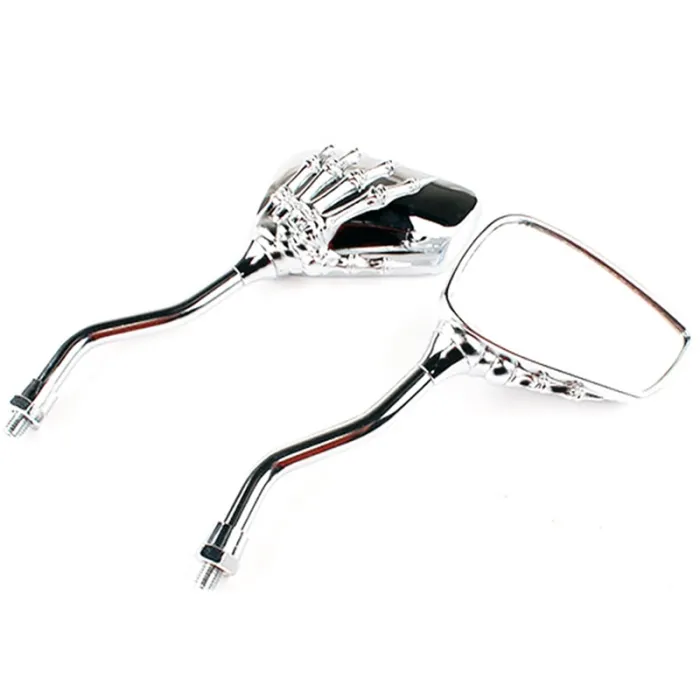 Espelhos cromados de motocicleta - mãos de esqueleto