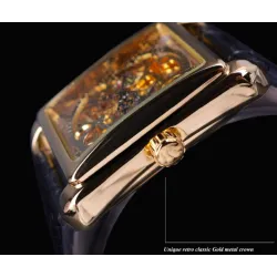 WINNER - relógio mecânico retangular - design de esqueleto oco - pulseira de couro