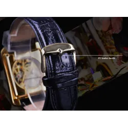 RelojesWINNER - reloj mecánico rectangular - diseño de esqueleto hueco - correa de piel