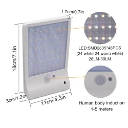 Applique murale à énergie solaire - lampe étanche - détecteur de mouvement - 48 LED