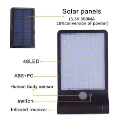 Solar powered wall light light - waterproof lamp - motion sensor - 48 LEDStreet lighting