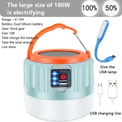 Camping / tältlampa - bärbar - solenergi - LED - superljus utomhuslampa - med fjärrkontroll - vattentät