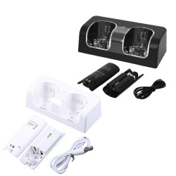 Podwójna ładowarka - wskaźnik LED - do kontrolera Wii - z 2 bateriamiWii
