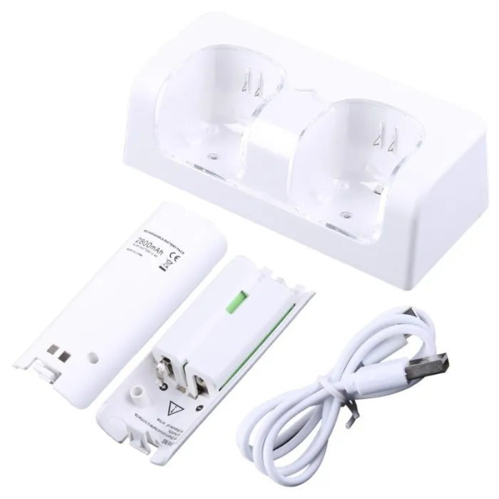 Carregador duplo - indicador LED - para controle Wii - com 2 baterias