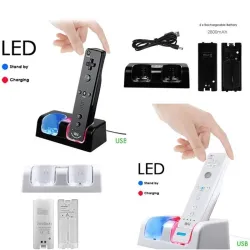 Dobbelt oplader - LED indikator - til Wii controller - med 2 batterier