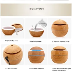 Ultrasonic air humidifier - essential oils diffuser - LED - USB - wooden grain - 130mlHumidifiers