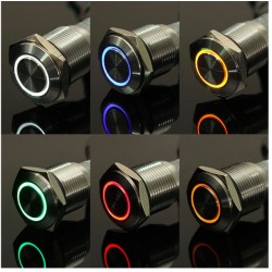 Metal trykknap kontakt - selvlåsende - LED - 16mm