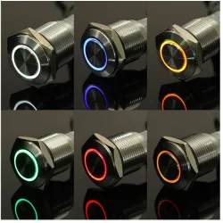 Metalltryckknappsbrytare - självåterställning - LED - 16mm