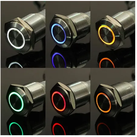 Metalltryckknappsbrytare - självåterställning - LED - 16mm