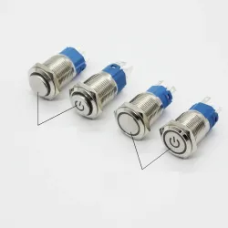 Metalltryckknappsbrytare - självåterställning - LED - 16mm