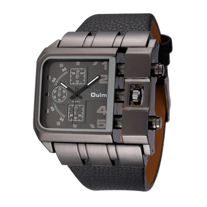 RelojesOULM 3364 - Reloj deportivo cuadrado grande - Cuarzo - Correa ancha de piel