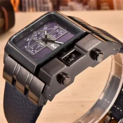 OULM 3364 - groot vierkant sporthorloge - Quartz - brede leren bandHorloges