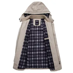 Long hooded jacket - windbreaker - with zipper / buttonsJackets