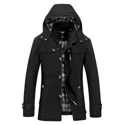 Long hooded jacket - windbreaker - with zipper / buttonsJackets