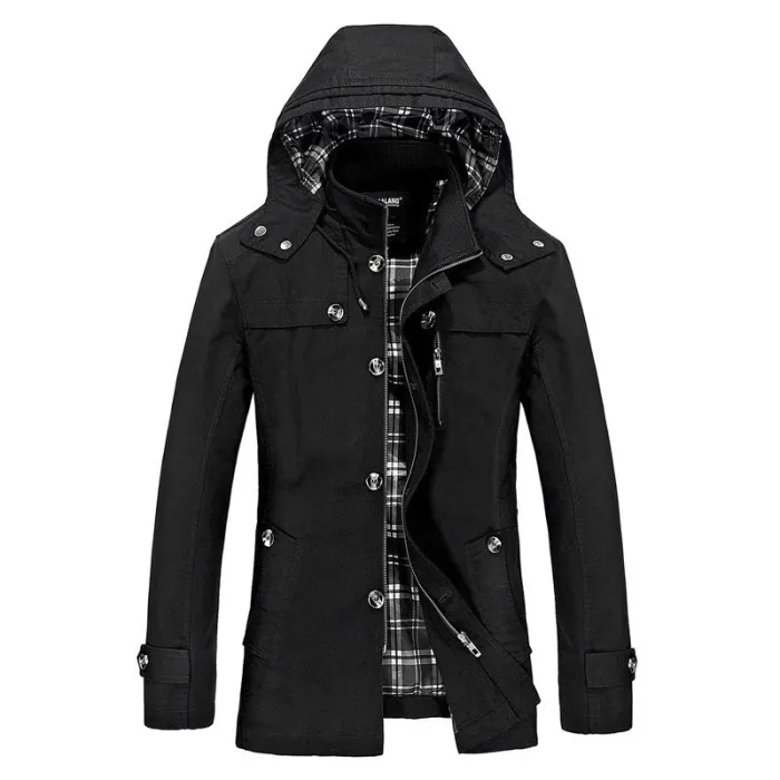 Long hooded jacket - windbreaker - with zipper / buttonsJackets