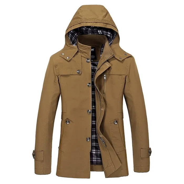 Lange jas met capuchon - windjack - met rits / knopenJassen