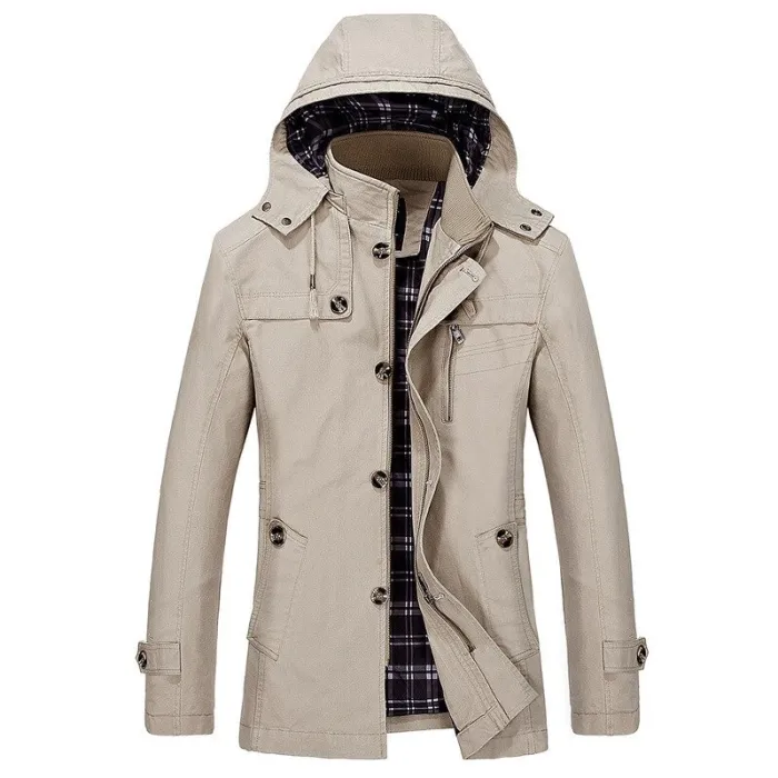 Lange jas met capuchon - windjack - met rits / knopenJassen