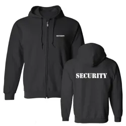 Stylowa bluza z kapturem - polarowa - z zamkiem / kieszeniami - napis SECURITYBluzy & Swetry