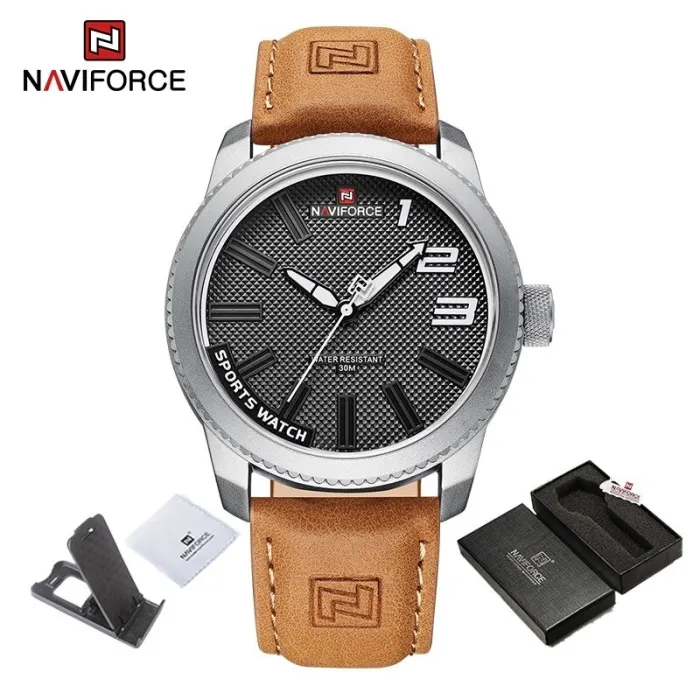 NAVIFORCE - sotilasurheilukello - Kvartsi - vedenpitävä - nahkaranneke - ruskea