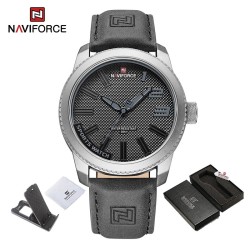 NAVIFORCE - montre de sport militaire - Quartz - étanche - bracelet cuir - gris