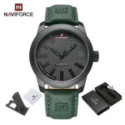 NAVIFORCE - militært sportsur - Quartz - vandtæt - læderrem - grøn