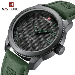 NAVIFORCE - militær sportsklokke - Quartz - vanntett - lærreim - grønn