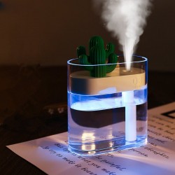 Transparent ultraljudsluftfuktare - diffusor för eteriska oljor - kaktus - LED - USB - 160 ml