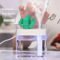 Transparent ultralyd luftfukter - diffuser for essensielle oljer - kaktus - LED - USB - 160 ml