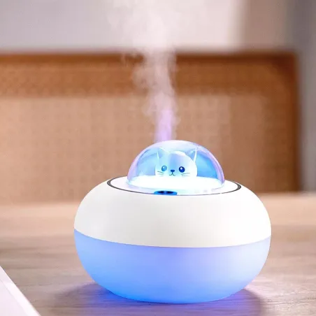 Ultralyd luftfukter - diffuser for essensielle oljer - kattehode - LED - USB - 300ml