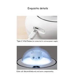Ultralyd luftfukter - diffuser for essensielle oljer - kattehode - LED - USB - 300ml