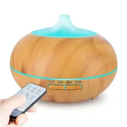 Humidificateur d'air à ultrasons - diffuseur d'huiles essentielles - LED - télécommande - grain de bois - 500 ml