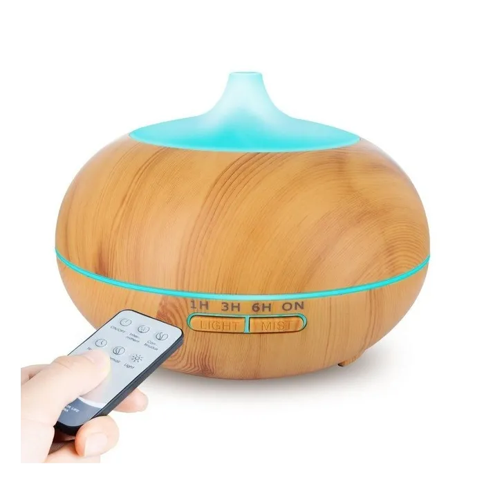 Ultralydsluftfugter - diffuser for æteriske olier - LED - fjernbetjening - trækorn - 500 ml