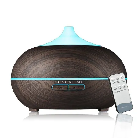 Humidificateur d'air à ultrasons - diffuseur d'huiles essentielles - LED - télécommande - grain de bois - 500 ml