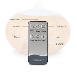Umidificador de ar ultrassônico - difusor de óleos essenciais - LED - controle remoto - grão de madeira - 500 ml