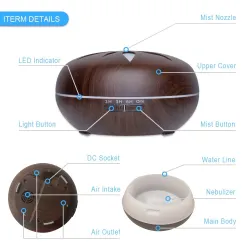 Ultralydsluftfugter - diffuser for æteriske olier - trækorn - LED - 500 ml