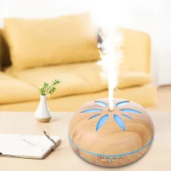 Humidificateur d'air à ultrasons - diffuseur d'huiles essentielles - grain de bois - LED - 500 ml