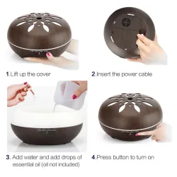 Ultralydsluftfugter - diffuser for æteriske olier - trækorn - LED - 500 ml
