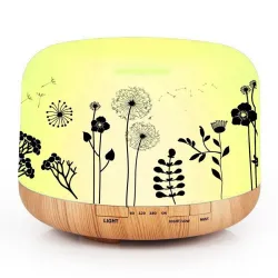 Humidificateur d'air à ultrasons - diffuseur d'huiles essentielles - grain de bois blanc - LED - prise UE - 500 ml