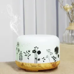 Humidificateur d'air à ultrasons - diffuseur d'huiles essentielles - grain de bois blanc - LED - prise UE - 500 ml