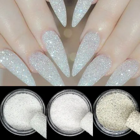 Glanzende nagelglitter - witte fonkelende vlokken - zandig poederNagellak