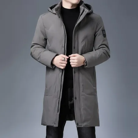 Lange winterjas met capuchon - rits - knopenJassen
